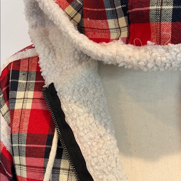 Mags & pye red plaid Sherpa wool zip hoodie jacket - Picture 2 of 4